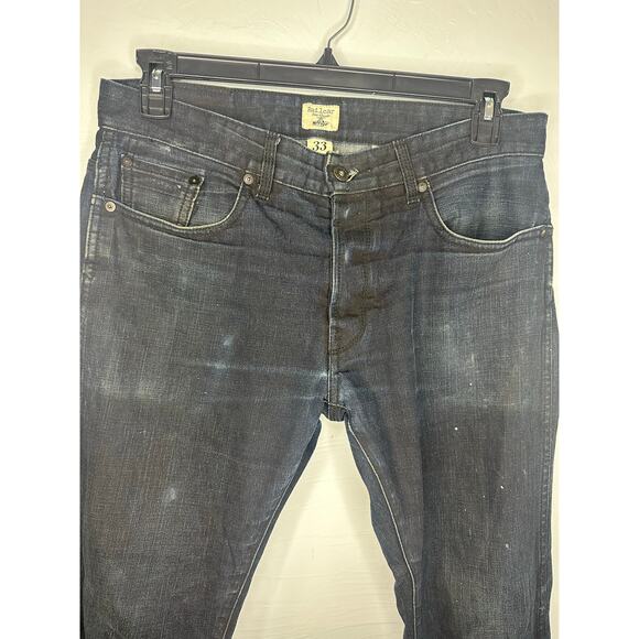 Railcar Fine Goods Jeans Men's Size 33 Dark Denim Distressed Straight Leg Button - Picture 2 of 8